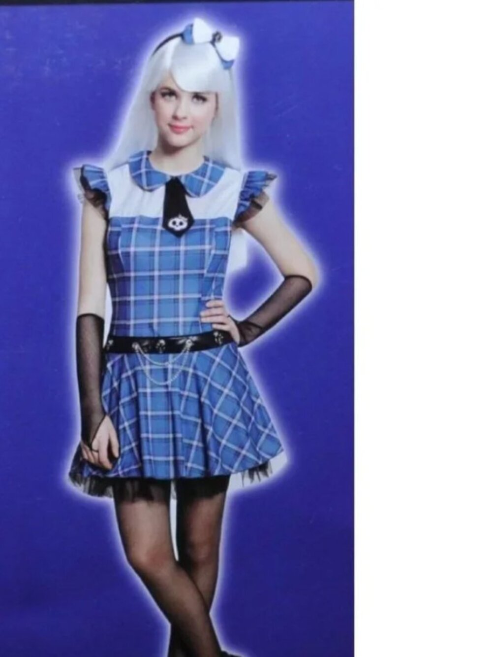 School Girl Ghoul Halloween Costume Blue Dress 4 pc Teen Girls Juniors 14+